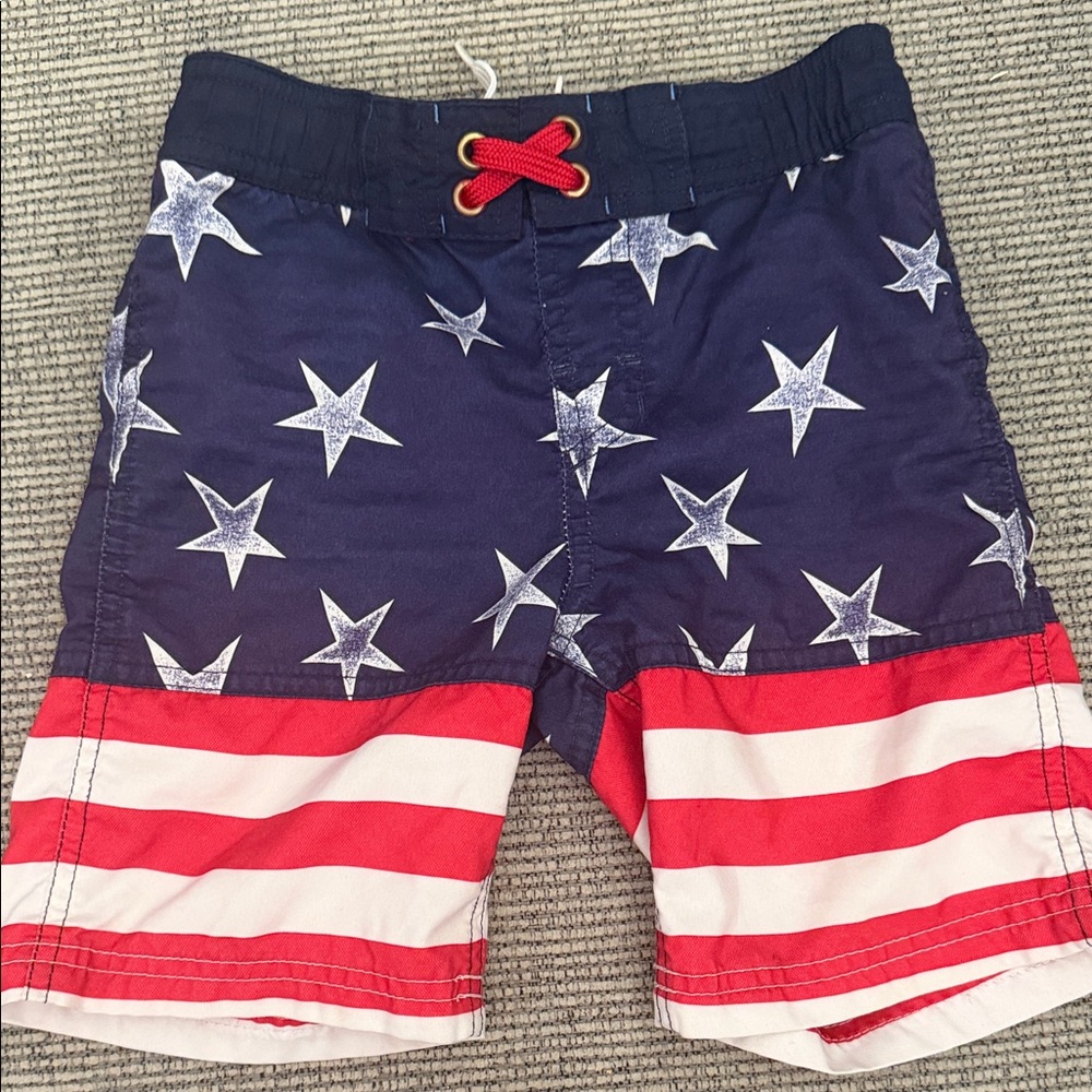 Cat & Jack Star and Stripe Swim Shorts Red and Blue USA America 4th of July XS